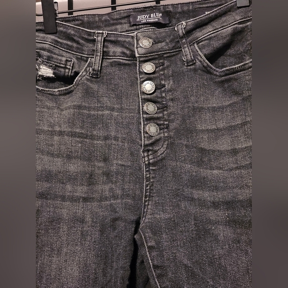 Judy Blue Black Distressed Destroyed Raw Hem Skinny Jeans Size 28 - Picture 4 of 8